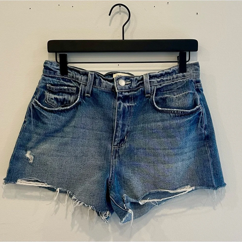 L'AGENCE Beck High Rise Distressed Santee Blue Jean Shorts Size 28